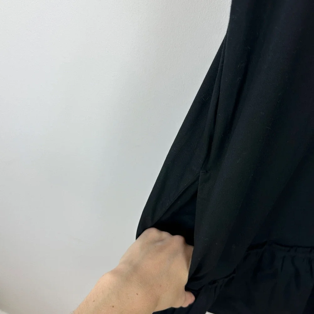 J.Crew Ruffle Sleeve Mini Shirt Dress Cotton Pockets Classic Black US 2 NWT